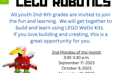 Lego Robotics – 2nd Monday of the Month – 3:30 – 5:30 pm